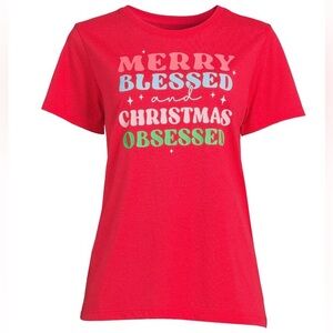 Women’s Merry Blessed Christmas Obsessed Graphic T-Shirt NWT
